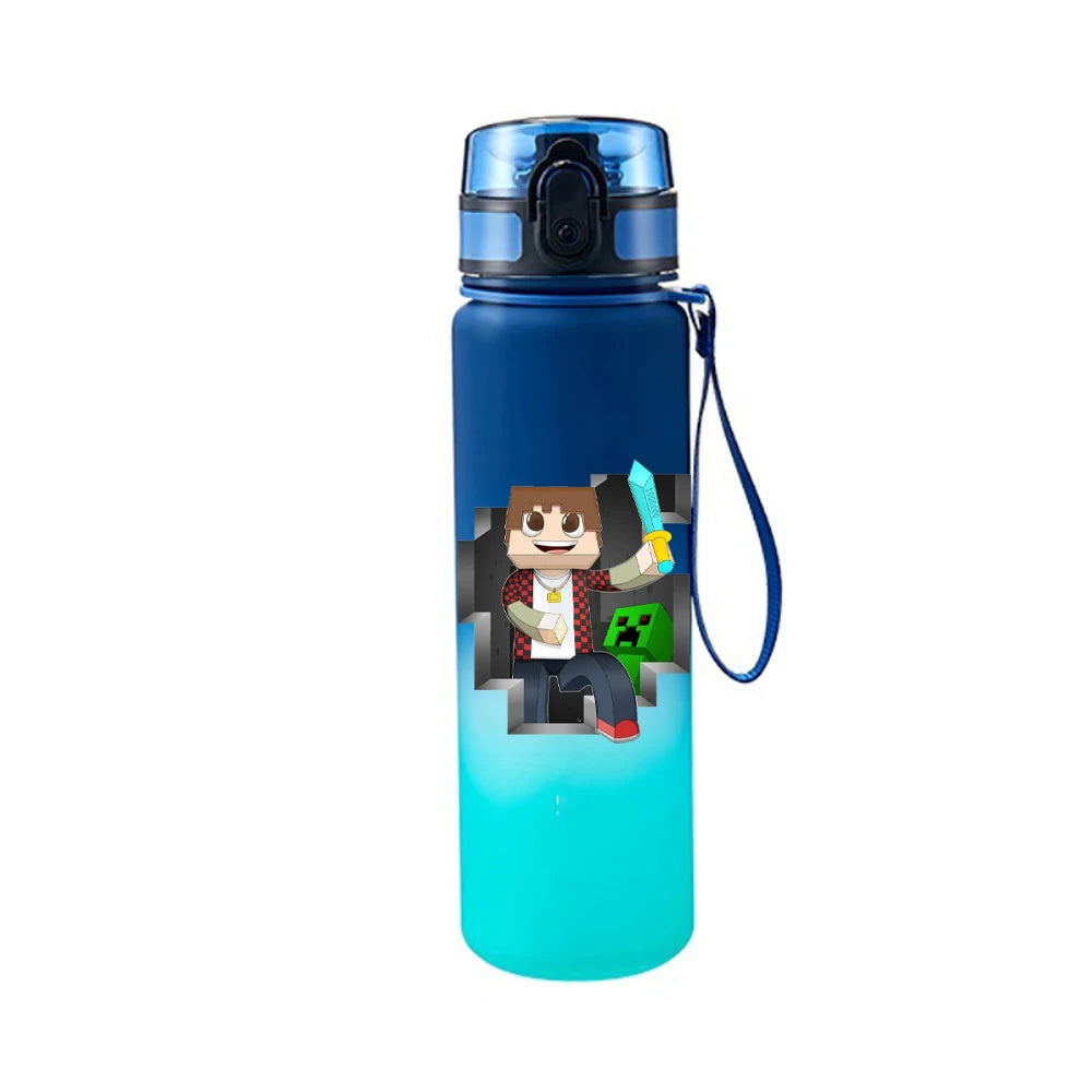 650ML Minecraft Pixel Style Characters Steve Portable Water Cup Large Capacity Sports Outdoor Plastic Leak-proof Water Bottle
