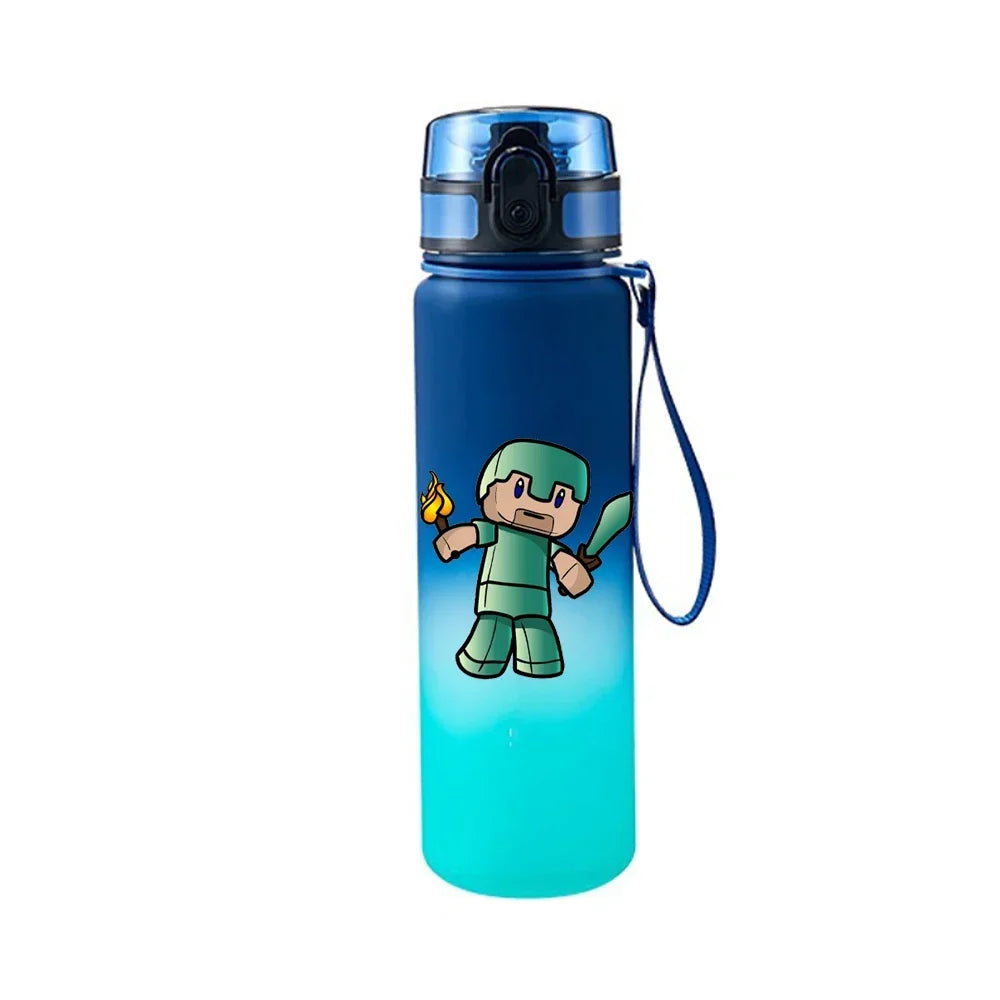650ML Minecraft Pixel Style Characters Steve Portable Water Cup Large Capacity Sports Outdoor Plastic Leak-proof Water Bottle