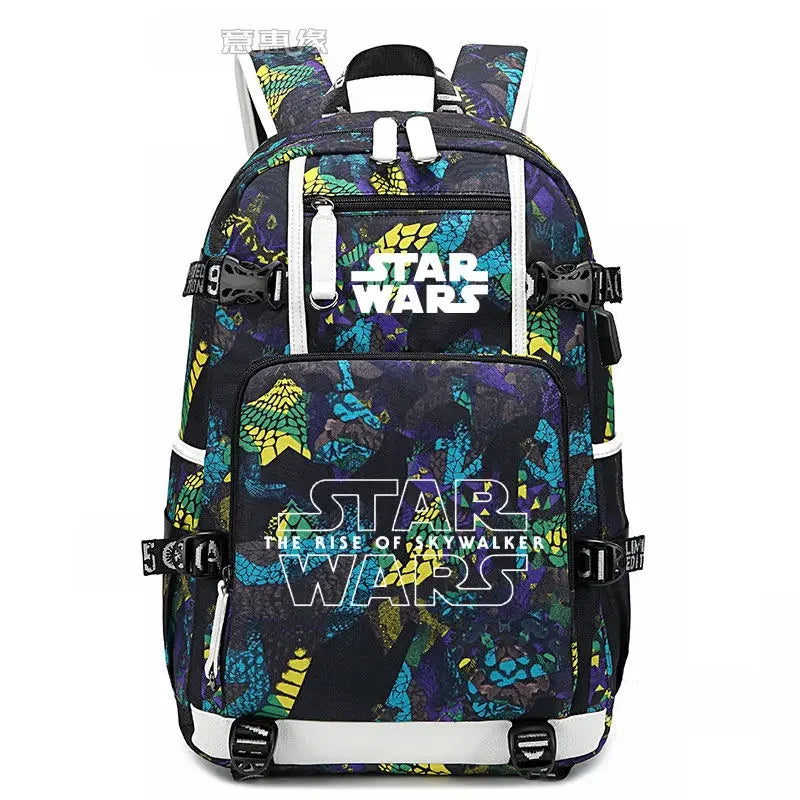 Star Wars Student Backpack Anime Cartoon Teen Personality Creative Casual Fashion Simple Computer USB Rechargeable Travel Bag