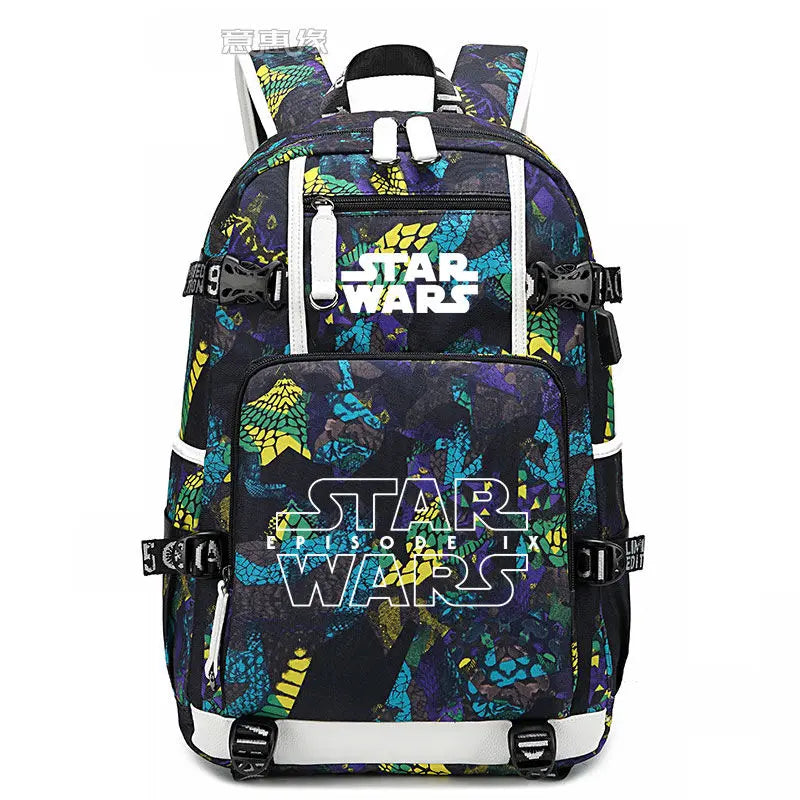 Star Wars Student Backpack Anime Cartoon Teen Personality Creative Casual Fashion Simple Computer USB Rechargeable Travel Bag
