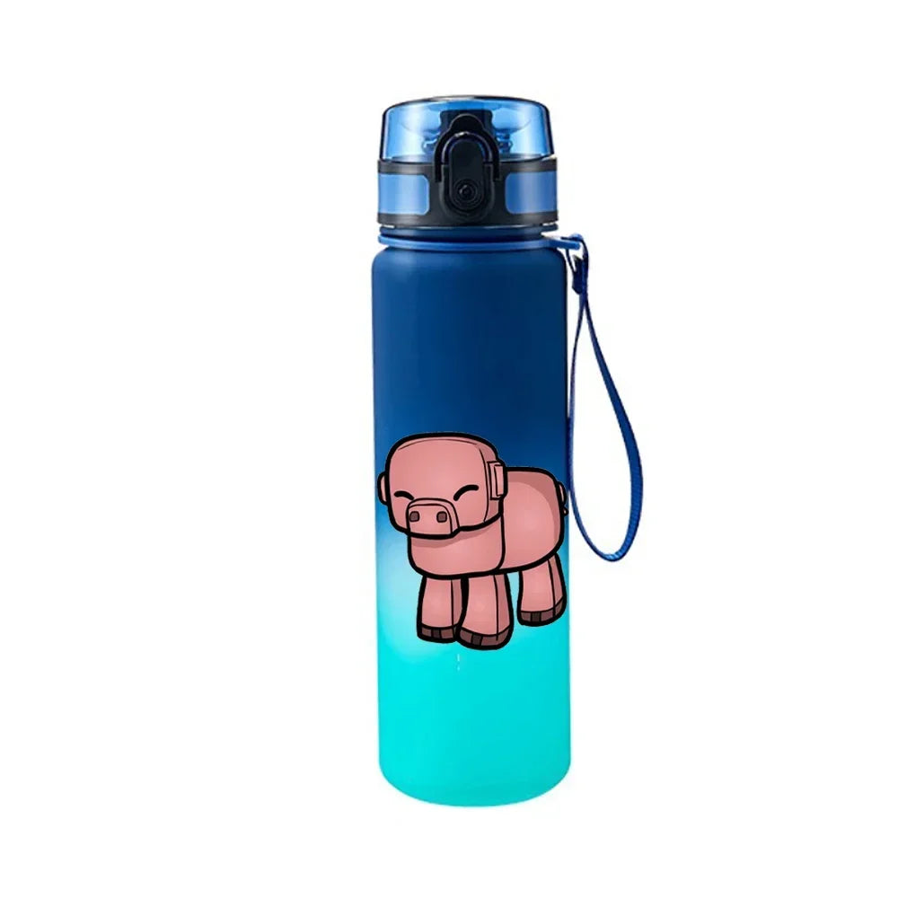 650ML Minecraft Pixel Style Characters Steve Portable Water Cup Large Capacity Sports Outdoor Plastic Leak-proof Water Bottle