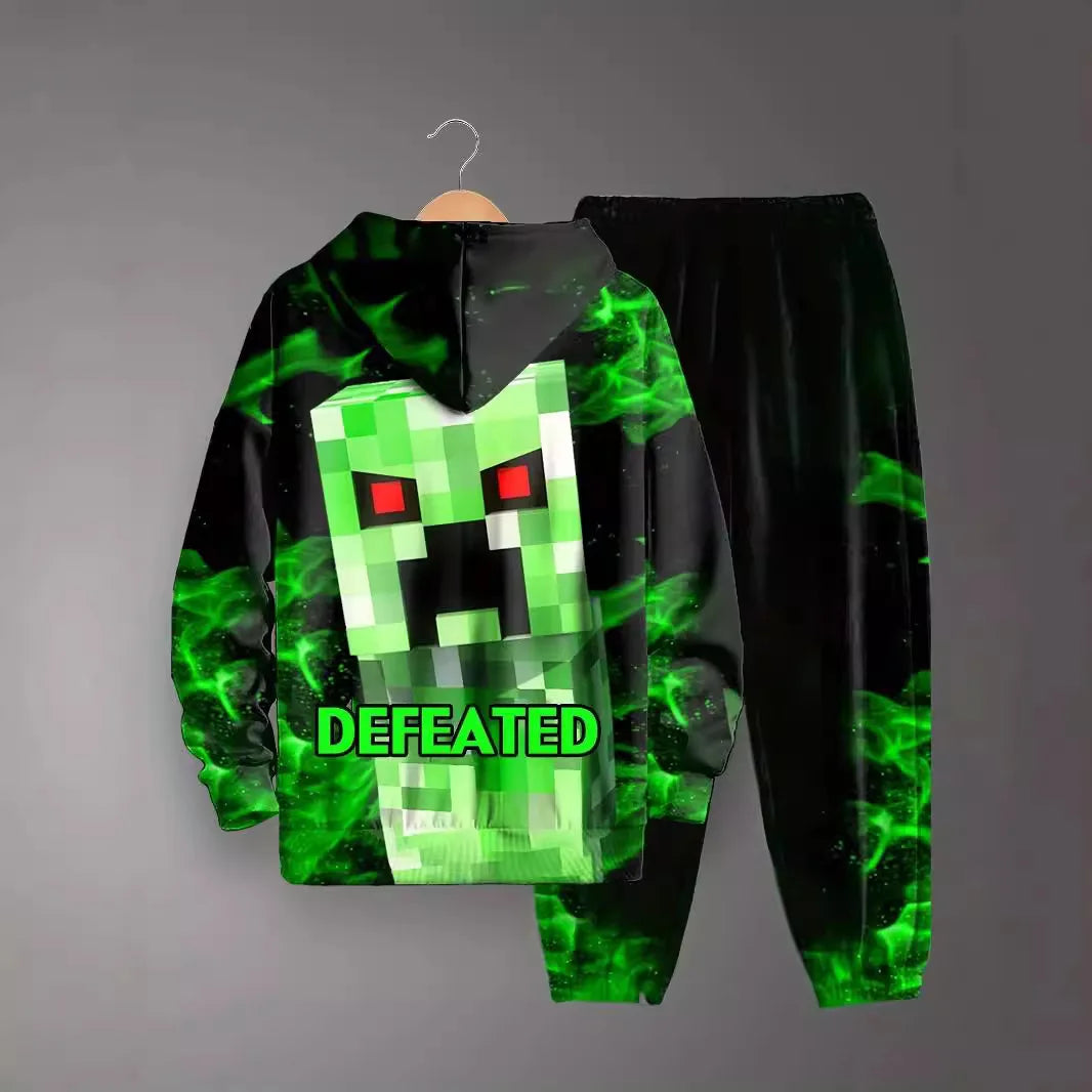 2pcs Minecraft Creeper Children's Hoodies Set Winter Spring Boys Casual Sweatshirts Long Sleeves Pants Fashion Sports Tracksuits