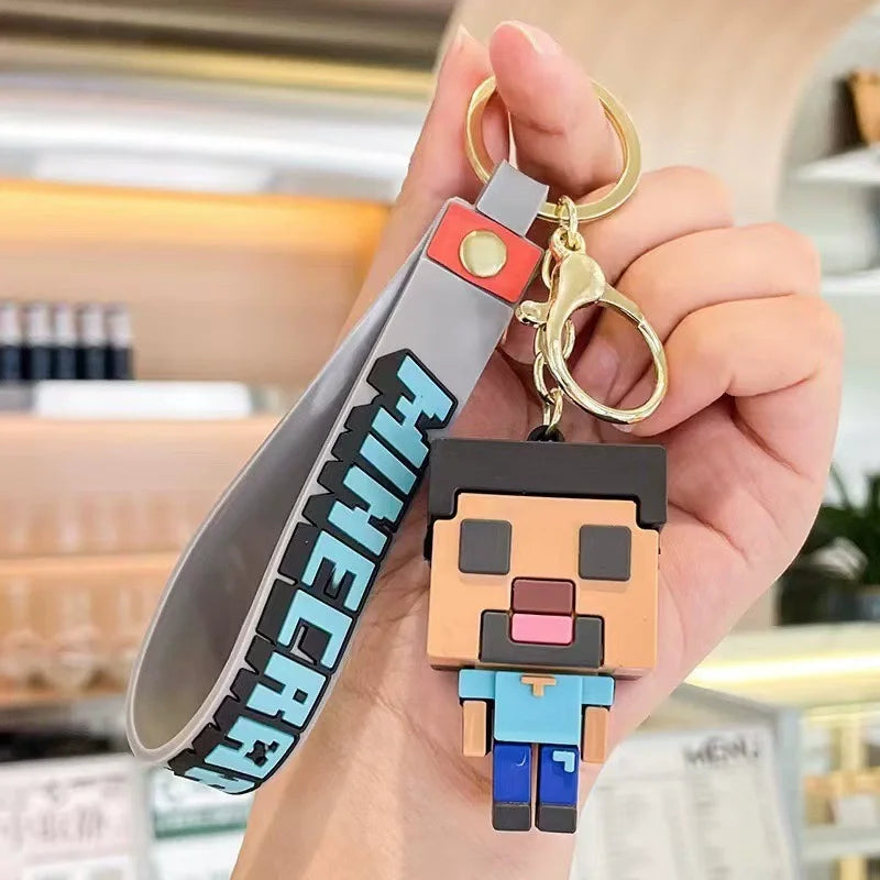 Game Minecraft Figure Model Toys Pixel Keychain My World Cartoon Creeper Doll Silicone Pendant Keyring Car Backpack Key Gifts