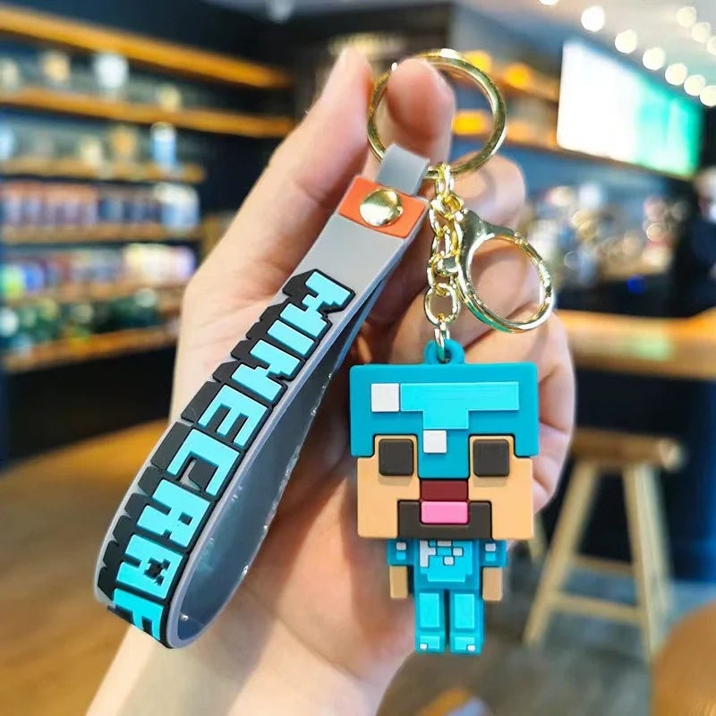 Game Minecraft Figure Model Toys Pixel Keychain My World Cartoon Creeper Doll Silicone Pendant Keyring Car Backpack Key Gifts