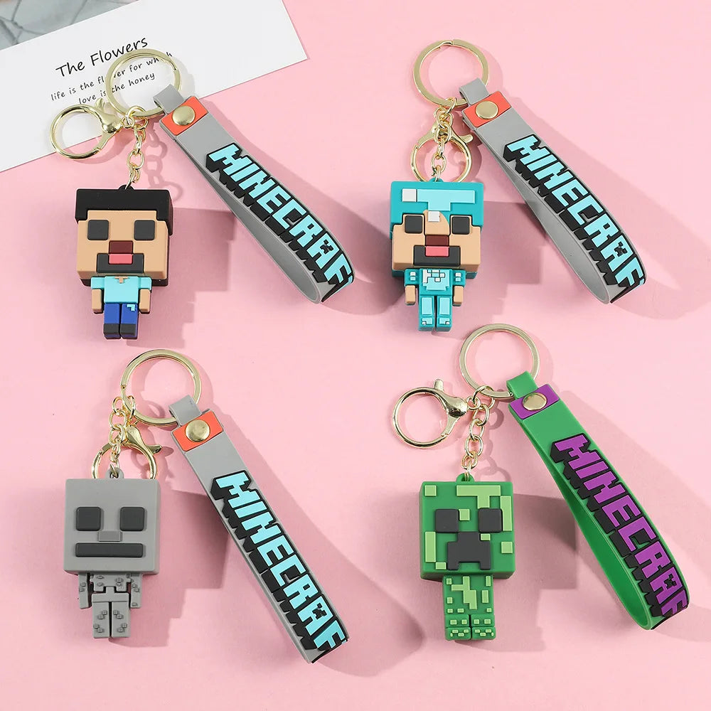 Game Minecraft Figure Model Toys Pixel Keychain My World Cartoon Creeper Doll Silicone Pendant Keyring Car Backpack Key Gifts