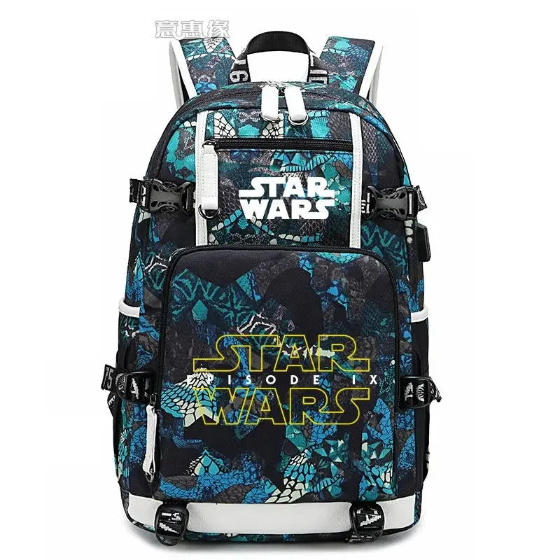 Star Wars Student Backpack Anime Cartoon Teen Personality Creative Casual Fashion Simple Computer USB Rechargeable Travel Bag