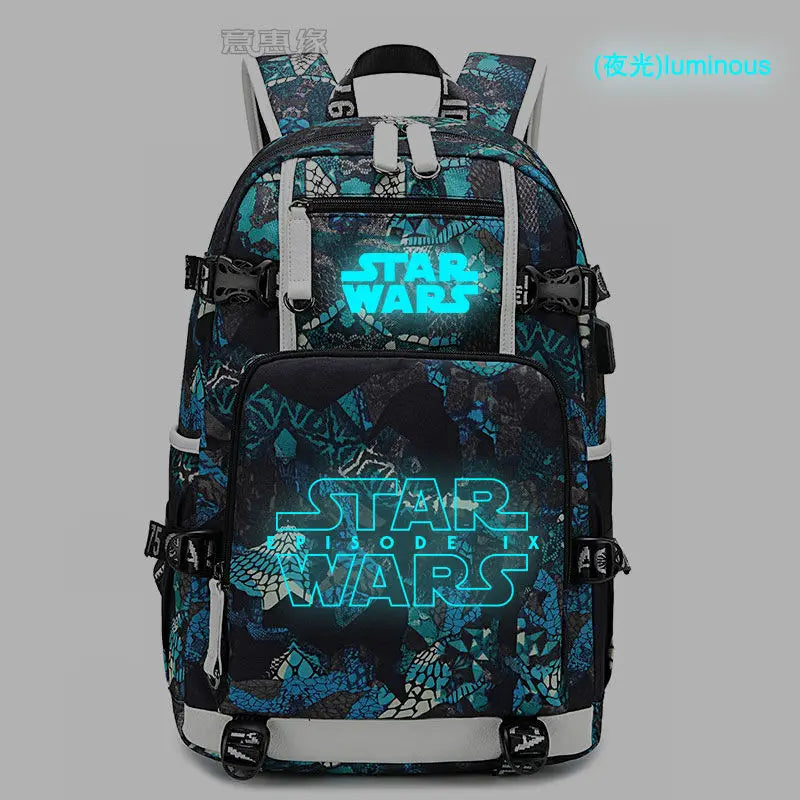 Star Wars Student Backpack Anime Cartoon Teen Personality Creative Casual Fashion Simple Computer USB Rechargeable Travel Bag