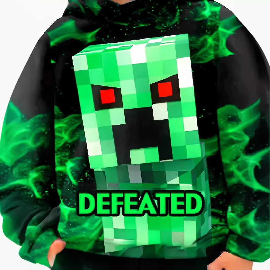 2pcs Minecraft Creeper Children's Hoodies Set Winter Spring Boys Casual Sweatshirts Long Sleeves Pants Fashion Sports Tracksuits