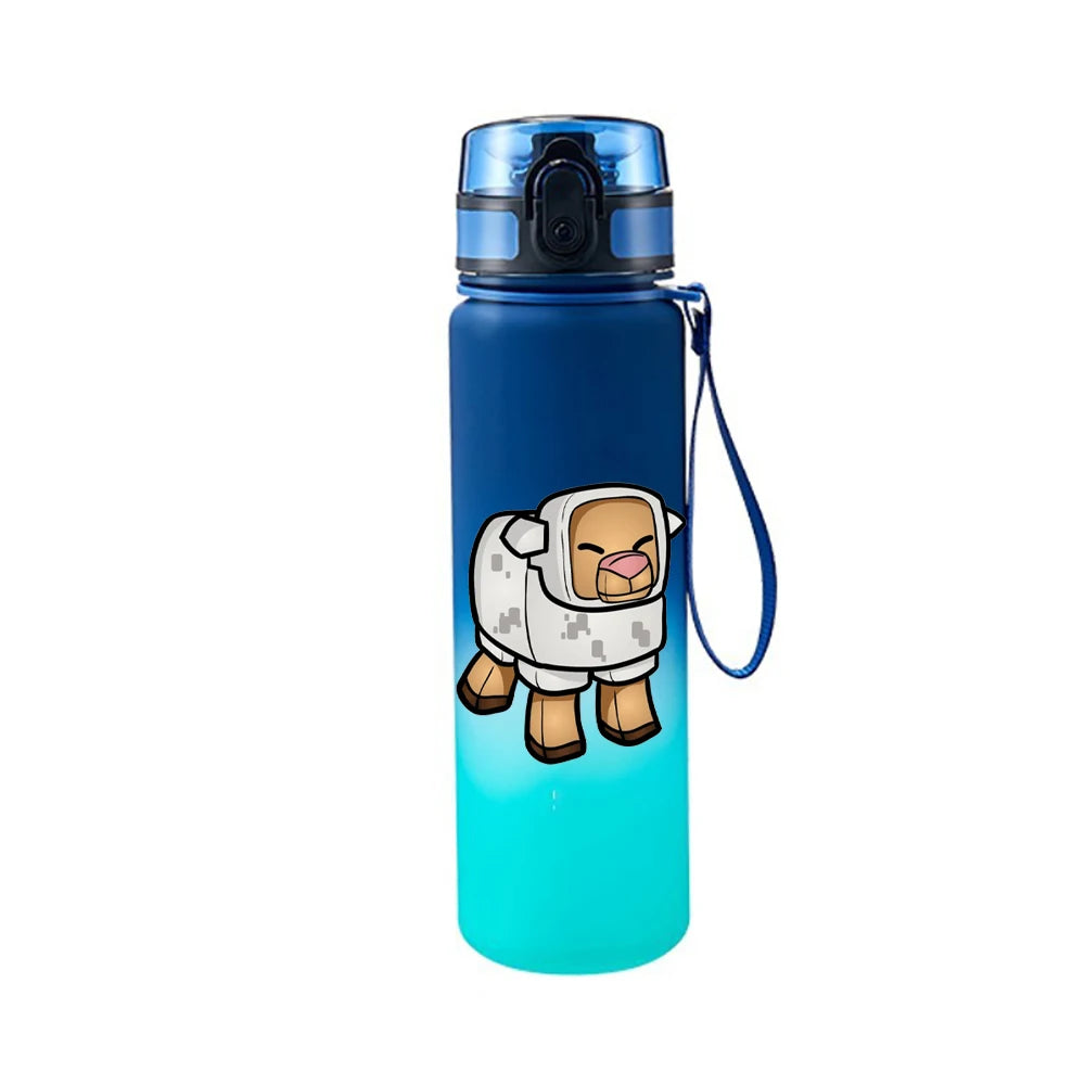 650ML Minecraft Pixel Style Characters Steve Portable Water Cup Large Capacity Sports Outdoor Plastic Leak-proof Water Bottle