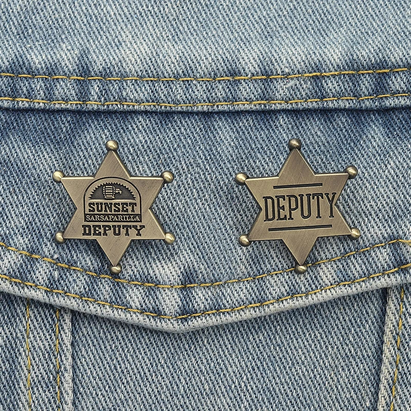 Fallout New Vegas Pin Sunset Sarsaparilla Deputy Badge Western Style Brooch Video Game Merch for Cosplay Backpack