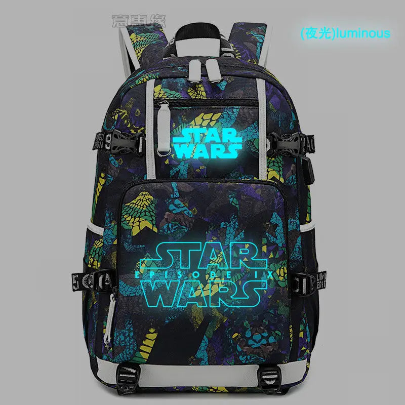 Star Wars Student Backpack Anime Cartoon Teen Personality Creative Casual Fashion Simple Computer USB Rechargeable Travel Bag