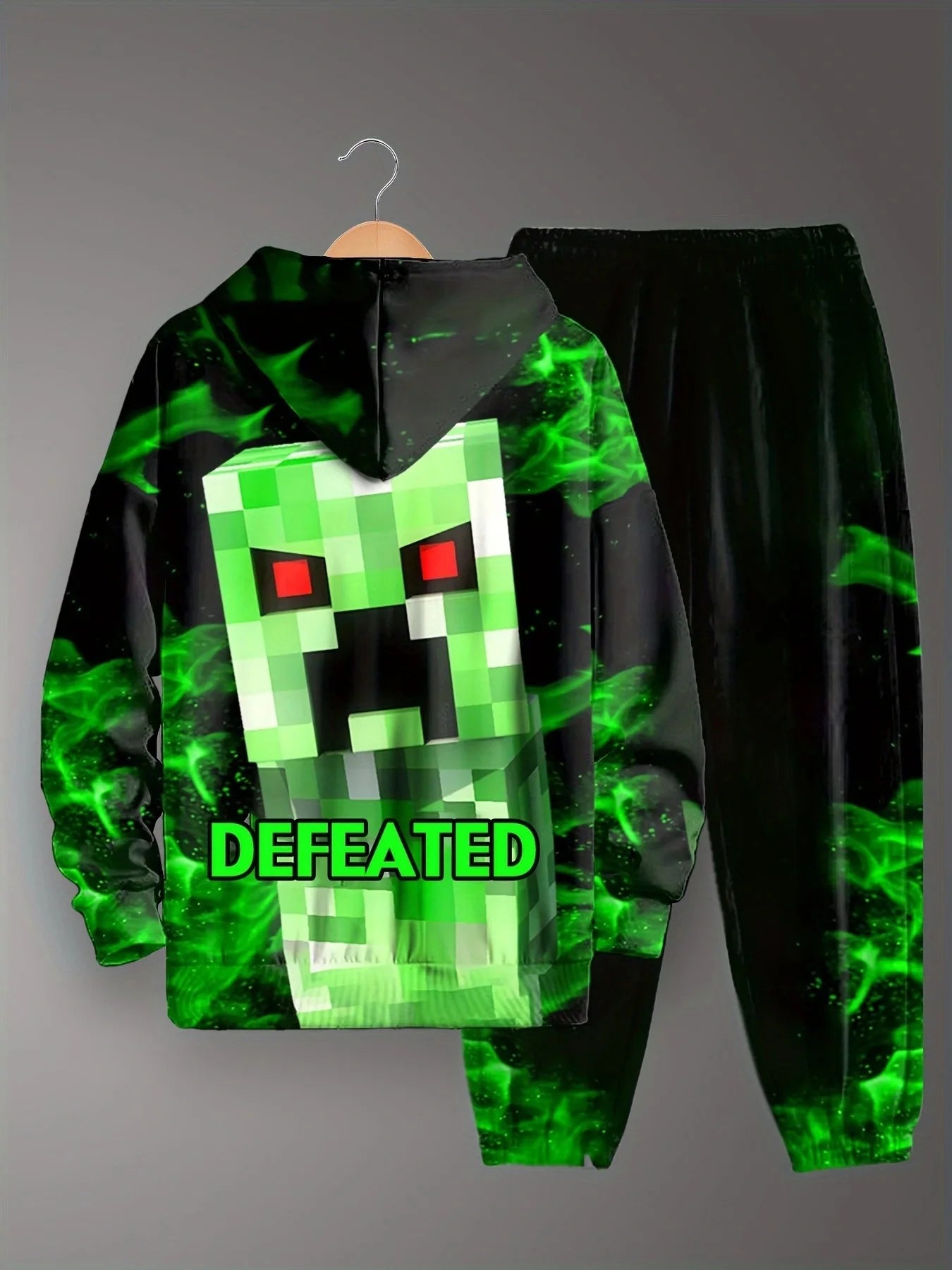2pcs Minecraft Creeper Children's Hoodies Set Winter Spring Boys Casual Sweatshirts Long Sleeves Pants Fashion Sports Tracksuits