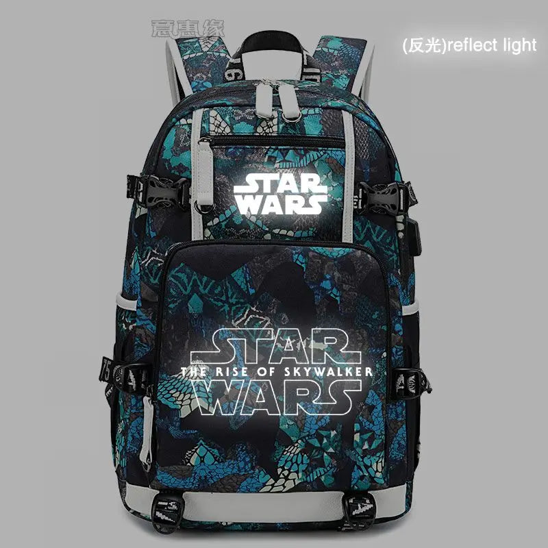 Star Wars Student Backpack Anime Cartoon Teen Personality Creative Casual Fashion Simple Computer USB Rechargeable Travel Bag