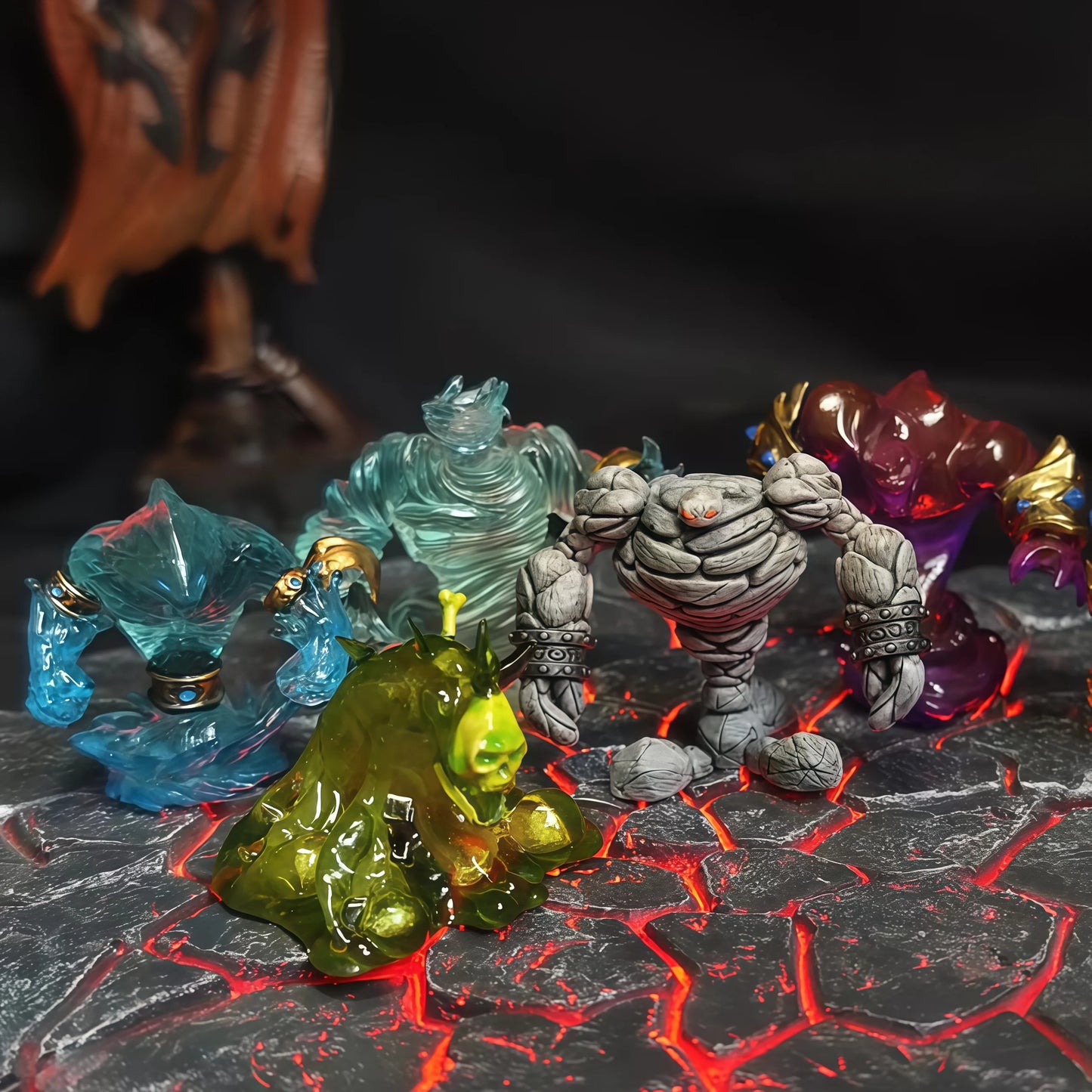 World of Warcraft Mini Figure - Painted Model Display Chess Piece Fire Water Earth Elementals Collectible Toy
