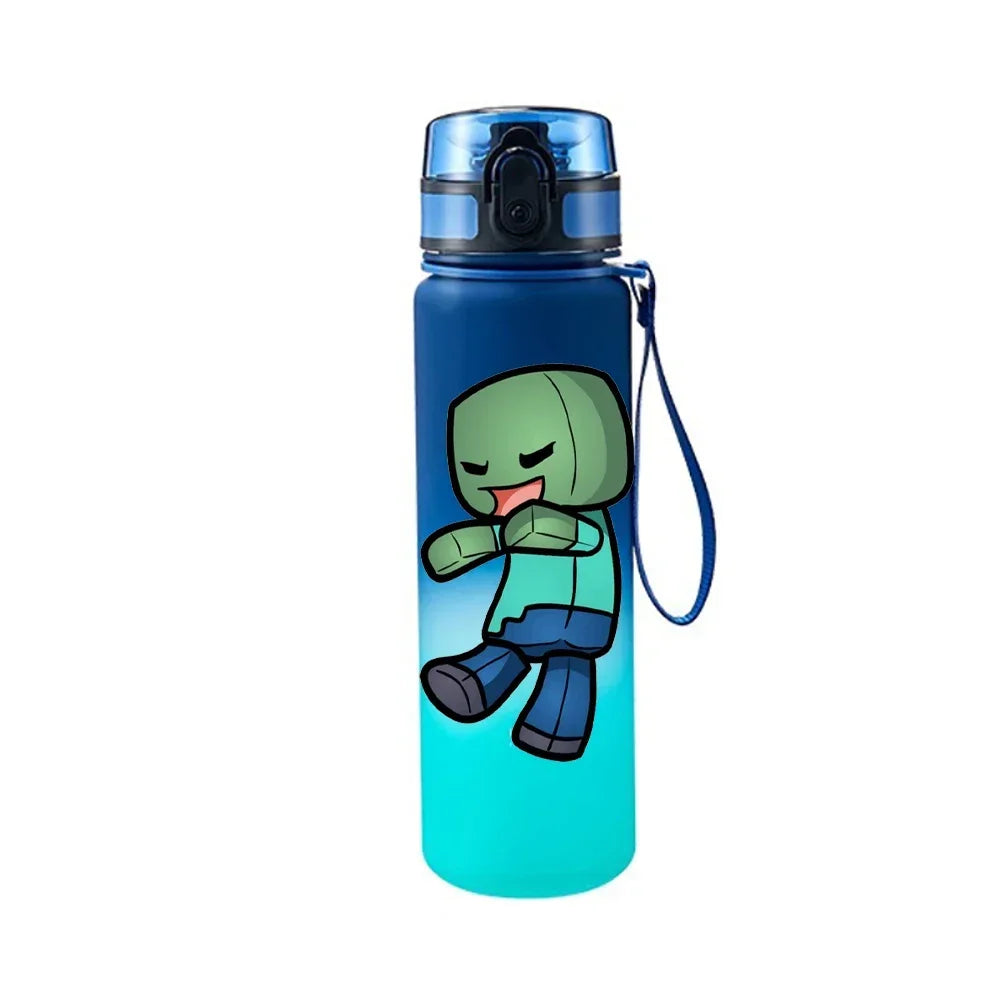 650ML Minecraft Pixel Style Characters Steve Portable Water Cup Large Capacity Sports Outdoor Plastic Leak-proof Water Bottle