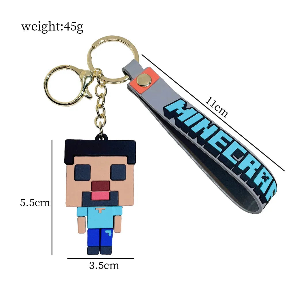 Game Minecraft Figure Model Toys Pixel Keychain My World Cartoon Creeper Doll Silicone Pendant Keyring Car Backpack Key Gifts