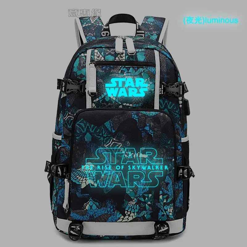 Star Wars Student Backpack Anime Cartoon Teen Personality Creative Casual Fashion Simple Computer USB Rechargeable Travel Bag