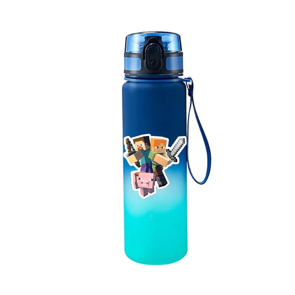 650ML Minecraft Pixel Style Characters Steve Portable Water Cup Large Capacity Sports Outdoor Plastic Leak-proof Water Bottle