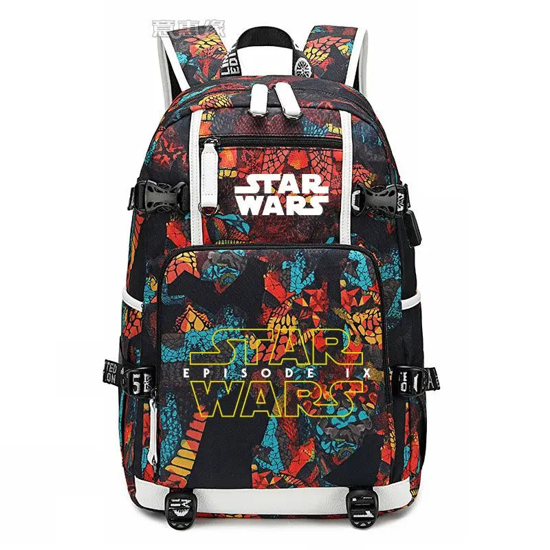 Star Wars Student Backpack Anime Cartoon Teen Personality Creative Casual Fashion Simple Computer USB Rechargeable Travel Bag