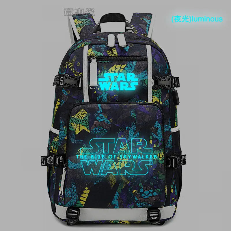 Star Wars Student Backpack Anime Cartoon Teen Personality Creative Casual Fashion Simple Computer USB Rechargeable Travel Bag