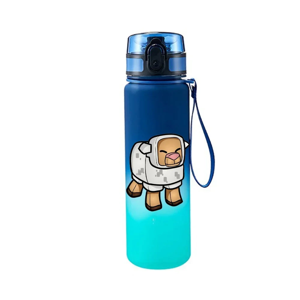 650ML Minecraft Pixel Style Characters Steve Portable Water Cup Large Capacity Sports Outdoor Plastic Leak-proof Water Bottle