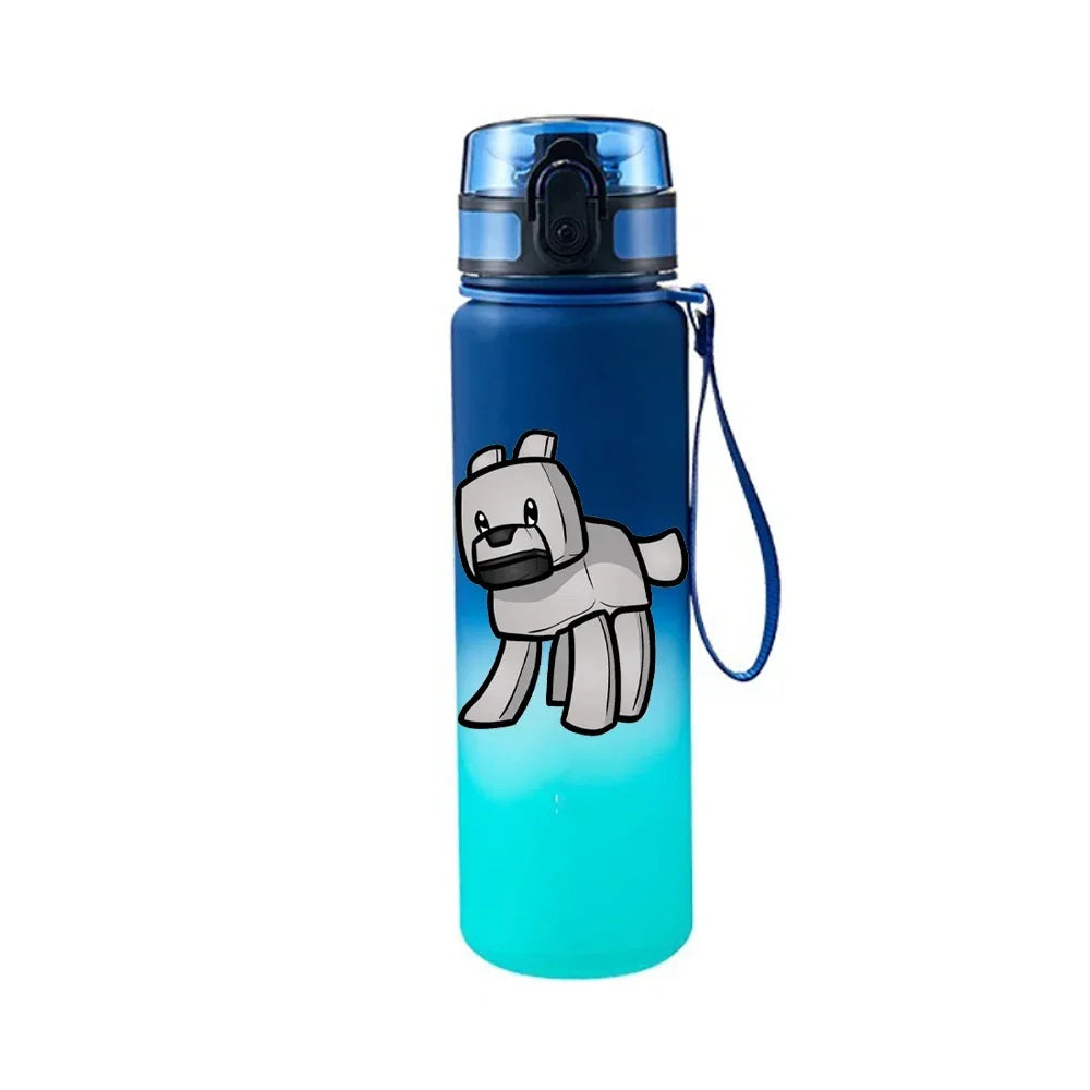 650ML Minecraft Pixel Style Characters Steve Portable Water Cup Large Capacity Sports Outdoor Plastic Leak-proof Water Bottle