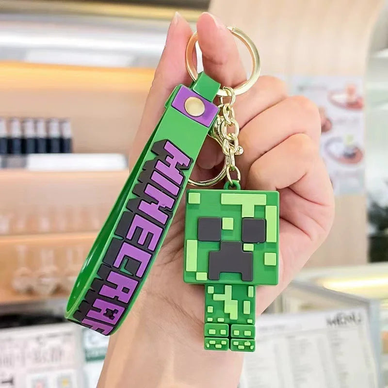Game Minecraft Figure Model Toys Pixel Keychain My World Cartoon Creeper Doll Silicone Pendant Keyring Car Backpack Key Gifts
