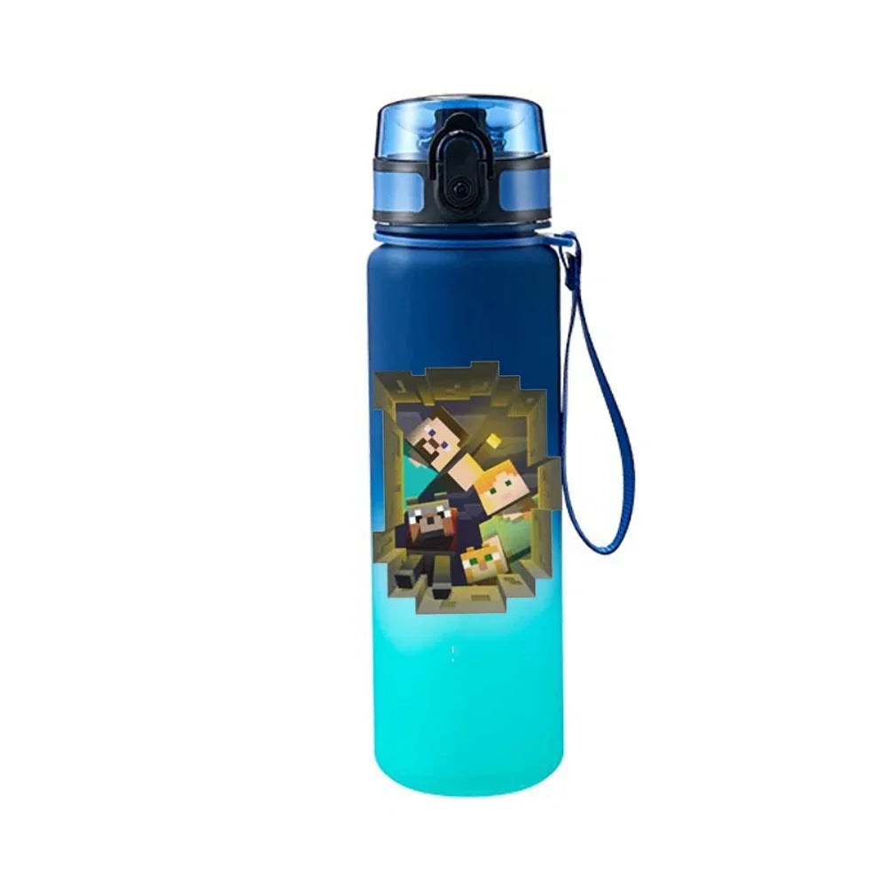 650ML Minecraft Pixel Style Characters Steve Portable Water Cup Large Capacity Sports Outdoor Plastic Leak-proof Water Bottle