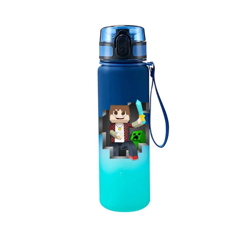 650ML Minecraft Pixel Style Characters Steve Portable Water Cup Large Capacity Sports Outdoor Plastic Leak-proof Water Bottle