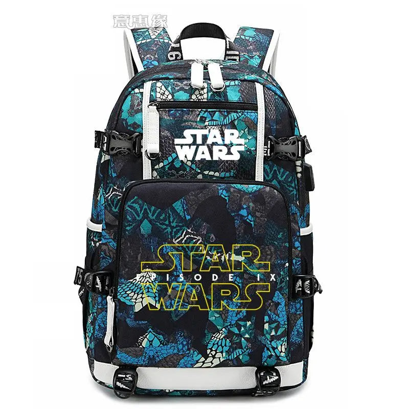 Star Wars Student Backpack Anime Cartoon Teen Personality Creative Casual Fashion Simple Computer USB Rechargeable Travel Bag