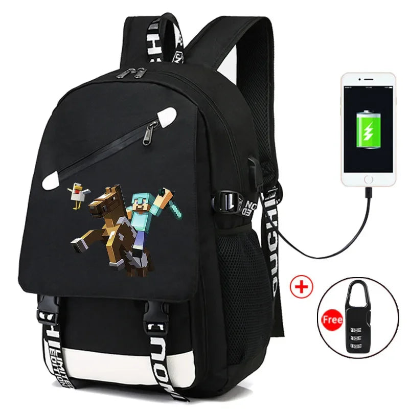Game Minecraft Waterproof Laptop Backpack Men USB Charging Travel Zombie Creeper Printing Bag Students Adult Birthday Gift Toy