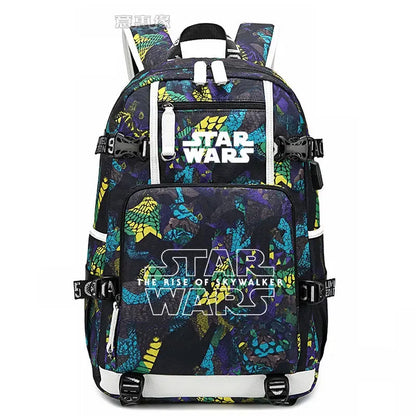 Star Wars Student Backpack Anime Cartoon Teen Personality Creative Casual Fashion Simple Computer USB Rechargeable Travel Bag