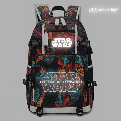 Star Wars Student Backpack Anime Cartoon Teen Personality Creative Casual Fashion Simple Computer USB Rechargeable Travel Bag