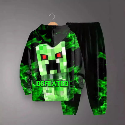 2pcs Minecraft Creeper Children's Hoodies Set Winter Spring Boys Casual Sweatshirts Long Sleeves Pants Fashion Sports Tracksuits
