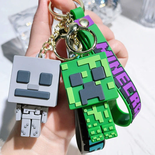 Game Minecraft Figure Model Toys Pixel Keychain My World Cartoon Creeper Doll Silicone Pendant Keyring Car Backpack Key Gifts