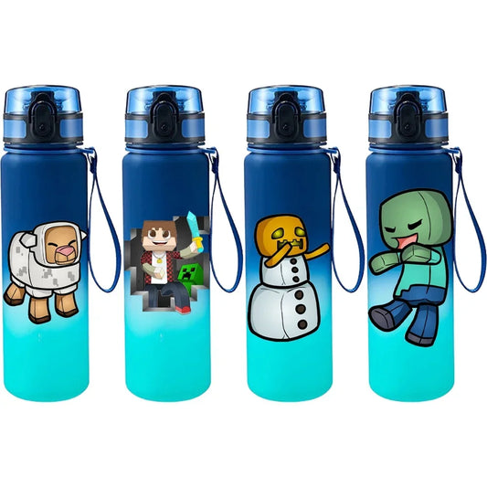650ML Minecraft Pixel Style Characters Steve Portable Water Cup Large Capacity Sports Outdoor Plastic Leak-proof Water Bottle