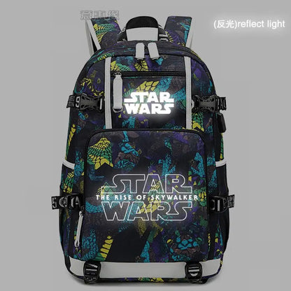 Star Wars Student Backpack Anime Cartoon Teen Personality Creative Casual Fashion Simple Computer USB Rechargeable Travel Bag