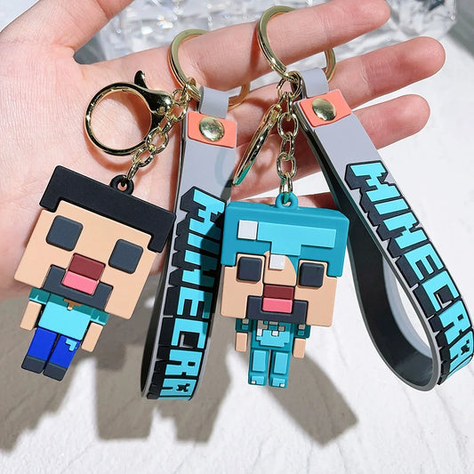 Game Minecraft Figure Model Toys Pixel Keychain My World Cartoon Creeper Doll Silicone Pendant Keyring Car Backpack Key Gifts