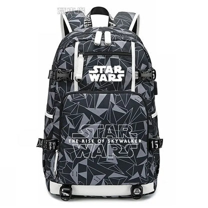 Star Wars Student Backpack Anime Cartoon Teen Personality Creative Casual Fashion Simple Computer USB Rechargeable Travel Bag