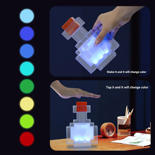 MC Game Medicine Bottle LED Night Light Game Creative Toy Lamp Rechargeable Bedroom Bedside Decoration for Kids Bedside Lamp