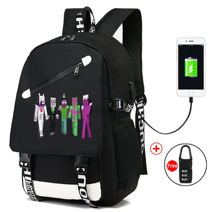Game Minecraft Waterproof Laptop Backpack Men USB Charging Travel Zombie Creeper Printing Bag Students Adult Birthday Gift Toy