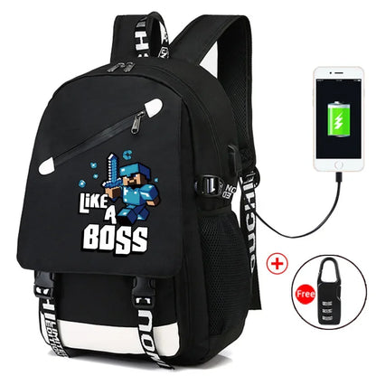 Game Minecraft Waterproof Laptop Backpack Men USB Charging Travel Zombie Creeper Printing Bag Students Adult Birthday Gift Toy