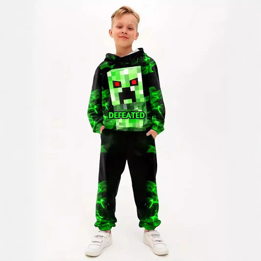 2pcs Minecraft Creeper Children's Hoodies Set Winter Spring Boys Casual Sweatshirts Long Sleeves Pants Fashion Sports Tracksuits