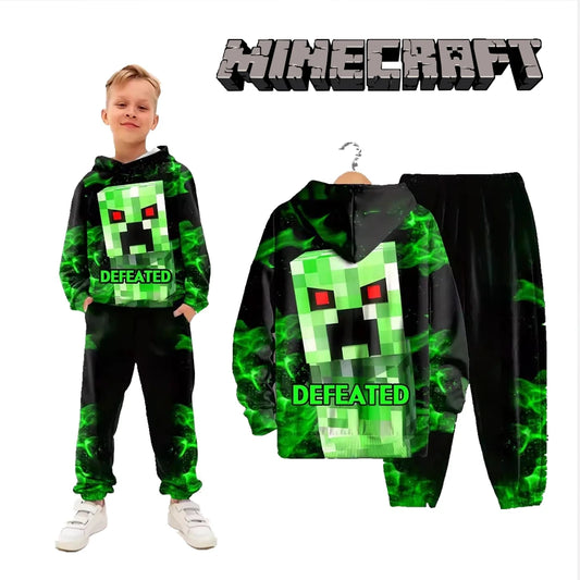 2pcs Minecraft Creeper Children's Hoodies Set Winter Spring Boys Casual Sweatshirts Long Sleeves Pants Fashion Sports Tracksuits