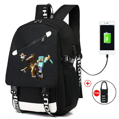 Game Minecraft Waterproof Laptop Backpack Men USB Charging Travel Zombie Creeper Printing Bag Students Adult Birthday Gift Toy